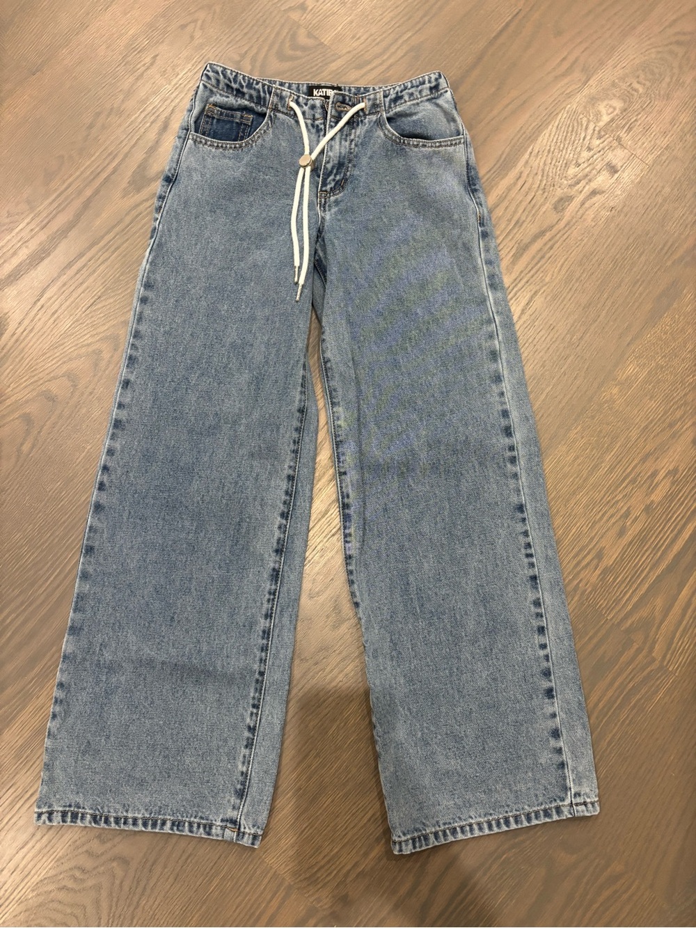 Katie J NYC Light Blue Wide-Leg Kids Jeans with Drawstring - Tribeca Jean